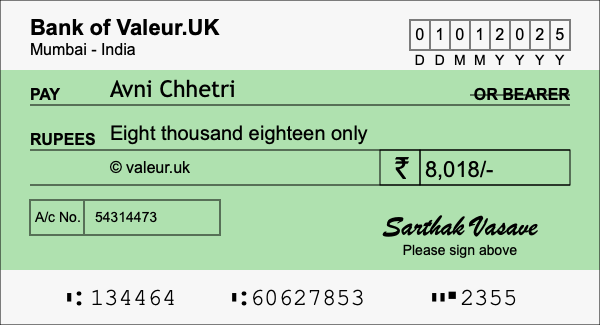 How to write a cheque for 8,018 rupees How to write a cheque for 8,018 rupees