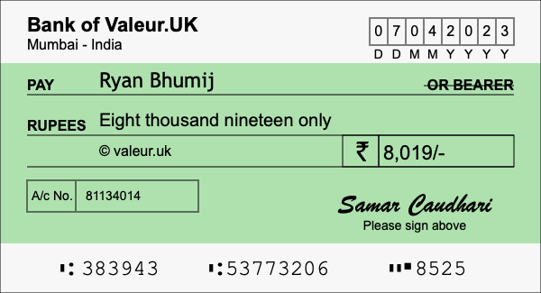 How to write a cheque for 8,019 rupees How to write a cheque for 8,019 rupees