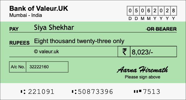 How to write a cheque for 8,023 rupees How to write a cheque for 8,023 rupees