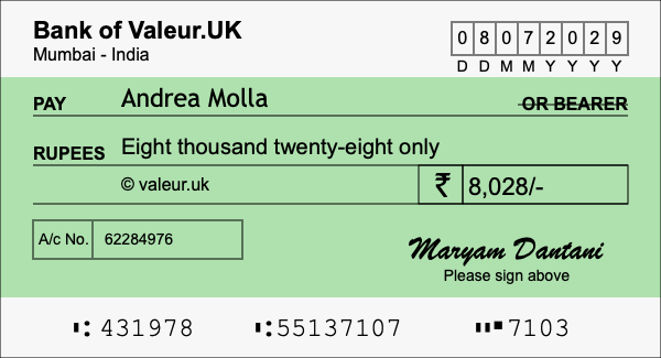 How to write a cheque for 8,028 rupees How to write a cheque for 8,028 rupees