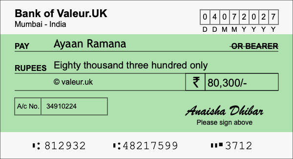 How to write a cheque for 80,300 rupees How to write a cheque for 80,300 rupees