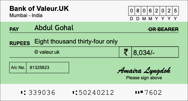 How to write a cheque for 8,034 rupees How to write a cheque for 8,034 rupees