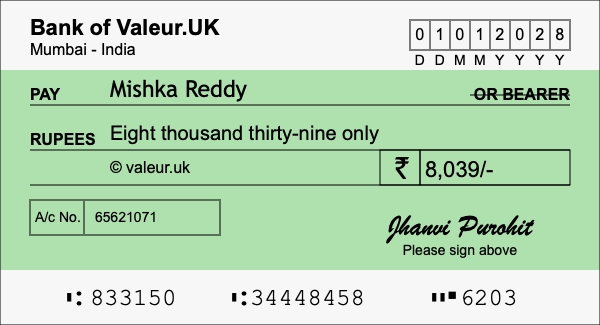 How to write a cheque for 8,039 rupees How to write a cheque for 8,039 rupees