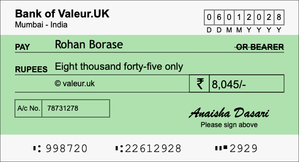 How to write a cheque for 8,045 rupees How to write a cheque for 8,045 rupees
