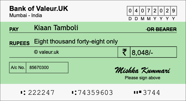 How to write a cheque for 8,048 rupees