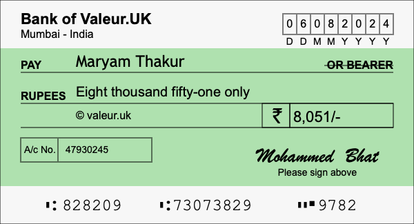 How to write a cheque for 8,051 rupees
