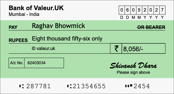How to write a cheque for 8,056 rupees