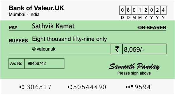 How to write a cheque for 8,059 rupees How to write a cheque for 8,059 rupees
