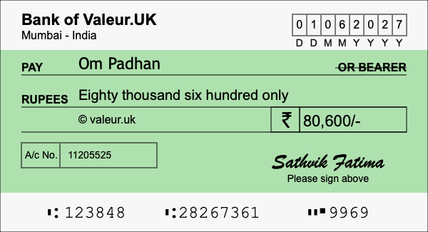 How to write a cheque for 80,600 rupees How to write a cheque for 80,600 rupees