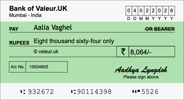 How to write a cheque for 8,064 rupees How to write a cheque for 8,064 rupees