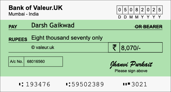 How to write a cheque for 8,070 rupees How to write a cheque for 8,070 rupees