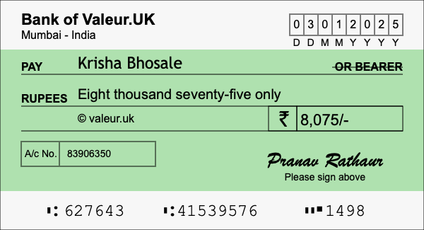 How to write a cheque for 8,075 rupees How to write a cheque for 8,075 rupees