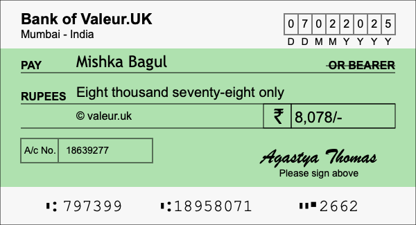 How to write a cheque for 8,078 rupees