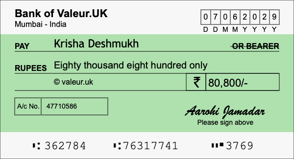 How to write a cheque for 80,800 rupees How to write a cheque for 80,800 rupees