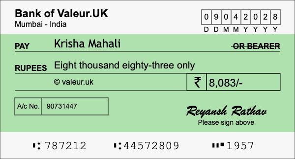 How to write a cheque for 8,083 rupees How to write a cheque for 8,083 rupees