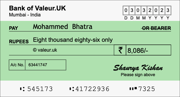 How to write a cheque for 8,086 rupees How to write a cheque for 8,086 rupees