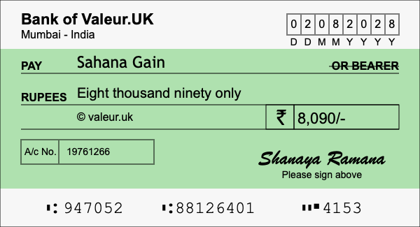 How to write a cheque for 8,090 rupees