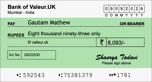 How to write a cheque for 8,093 rupees