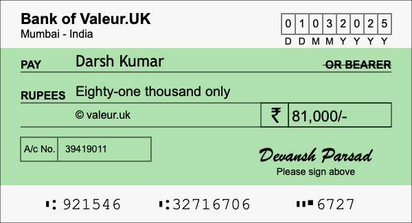 How to write a cheque for 81,000 rupees