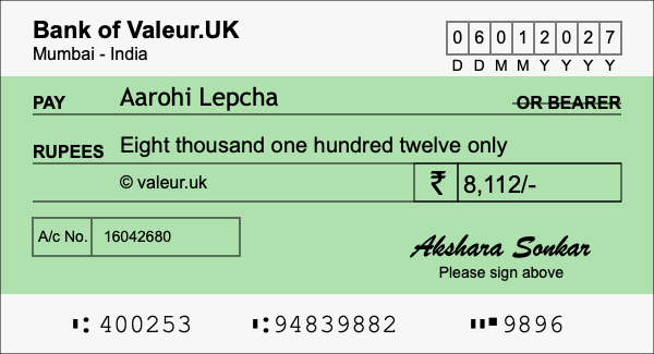 How to write a cheque for 8,112 rupees