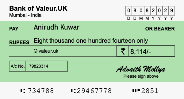 How to write a cheque for 8,114 rupees