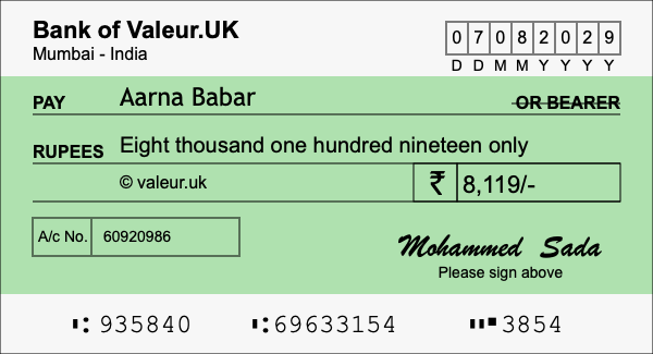 How to write a cheque for 8,119 rupees