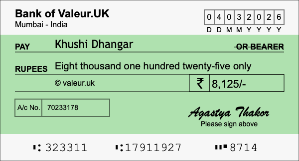 How to write a cheque for 8,125 rupees How to write a cheque for 8,125 rupees