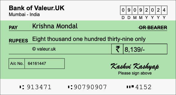 How to write a cheque for 8,139 rupees How to write a cheque for 8,139 rupees