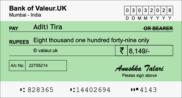 How to write a cheque for 8,149 rupees