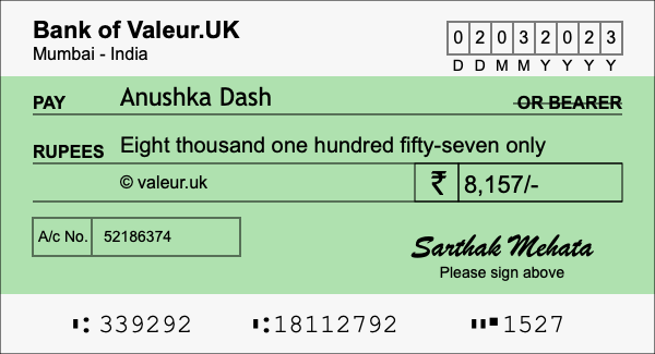 How to write a cheque for 8,157 rupees