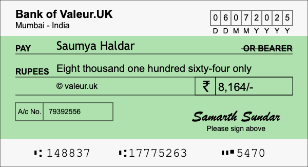 How to write a cheque for 8,164 rupees