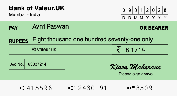 How to write a cheque for 8,171 rupees