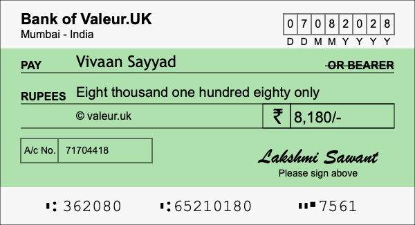 How to write a cheque for 8,180 rupees