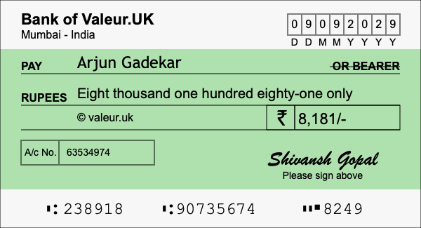 How to write a cheque for 8,181 rupees