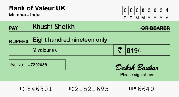 How to write a cheque for 819 rupees