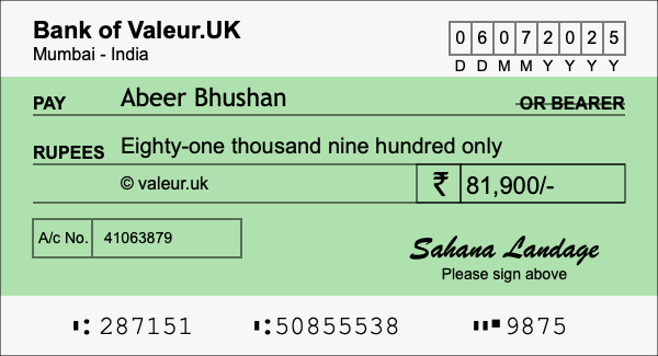 How to write a cheque for 81,900 rupees How to write a cheque for 81,900 rupees