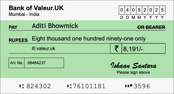How to write a cheque for 8,191 rupees
