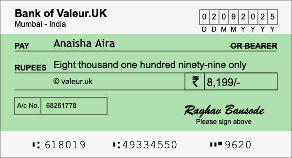 How to write a cheque for 8,199 rupees