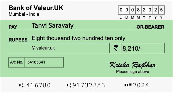How to write a cheque for 8,210 rupees