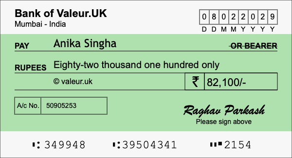 How to write a cheque for 82,100 rupees How to write a cheque for 82,100 rupees