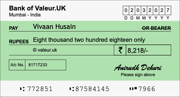 How to write a cheque for 8,218 rupees