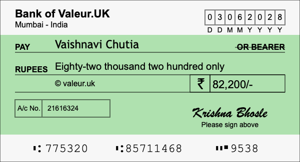How to write a cheque for 82,200 rupees How to write a cheque for 82,200 rupees