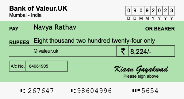 How to write a cheque for 8,224 rupees
