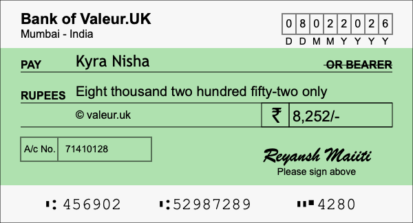 How to write a cheque for 8,252 rupees