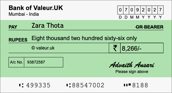 How to write a cheque for 8,266 rupees
