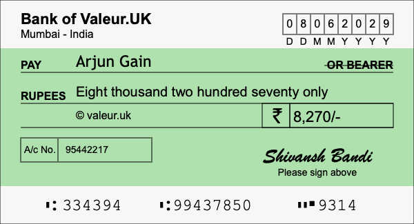 How to write a cheque for 8,270 rupees