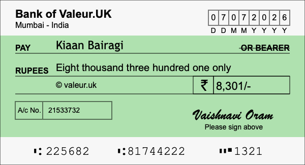 How to write a cheque for 8,301 rupees