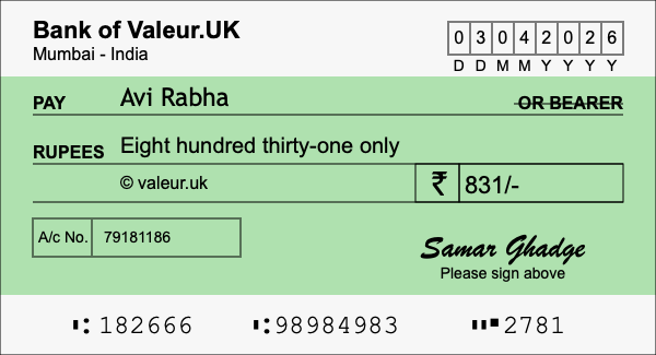 How to write a cheque for 831 rupees How to write a cheque for 831 rupees