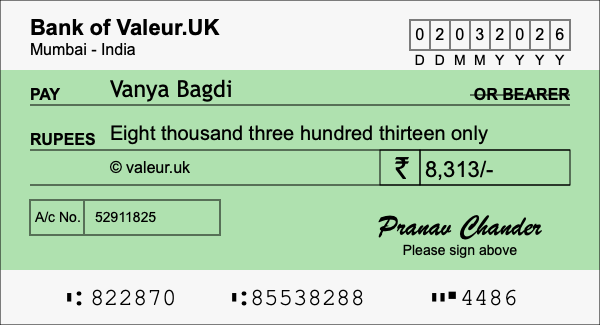 How to write a cheque for 8,313 rupees