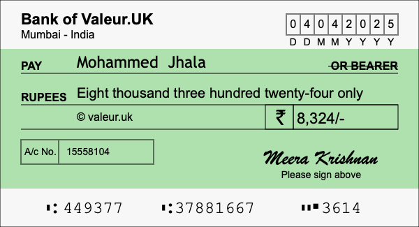 How to write a cheque for 8,324 rupees